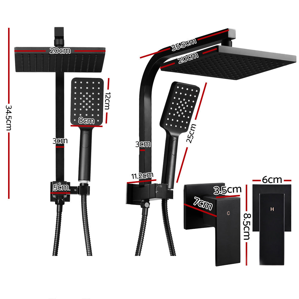 8'' Rain Shower Head Taps Square Handheld High Pressure Wall Black