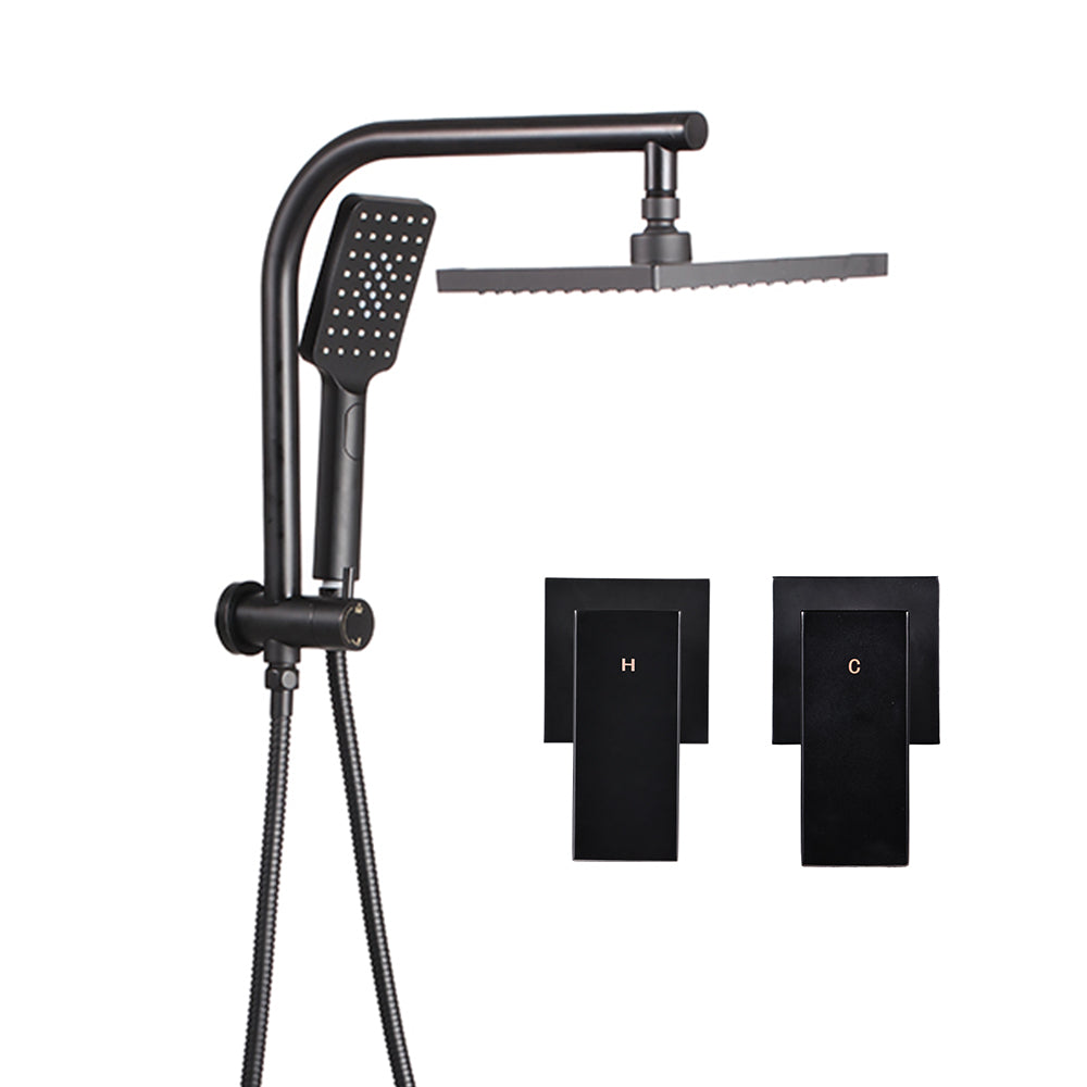 8'' Rain Shower Head Taps Square Handheld High Pressure Wall Black