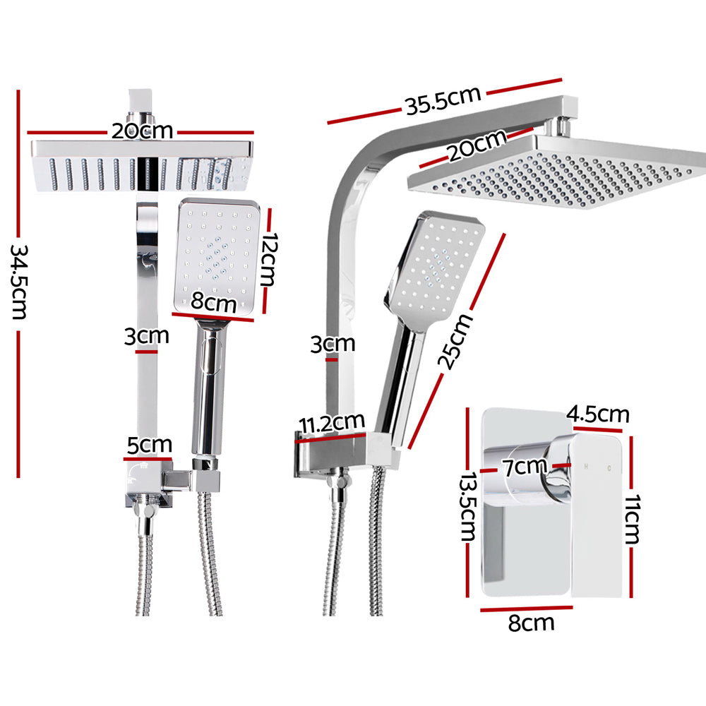8'' Rain Shower Head Mixer Square Handheld High Pressure Wall Chrome