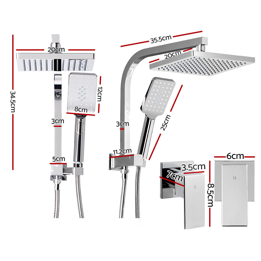 8'' Rain Shower Head Taps Square Handheld High Pressure Wall Chrome