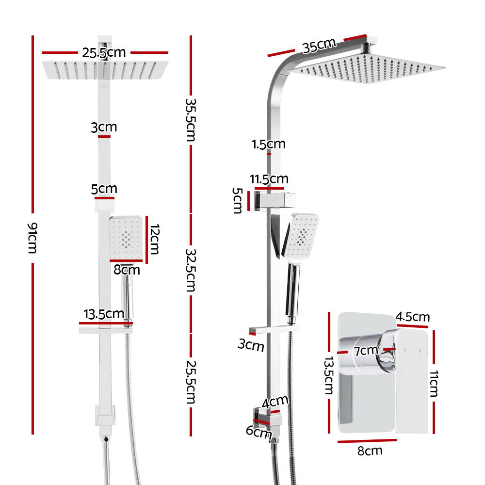 10'' Rain Shower Head Mixer Square Handheld High Pressure Wall Chrome