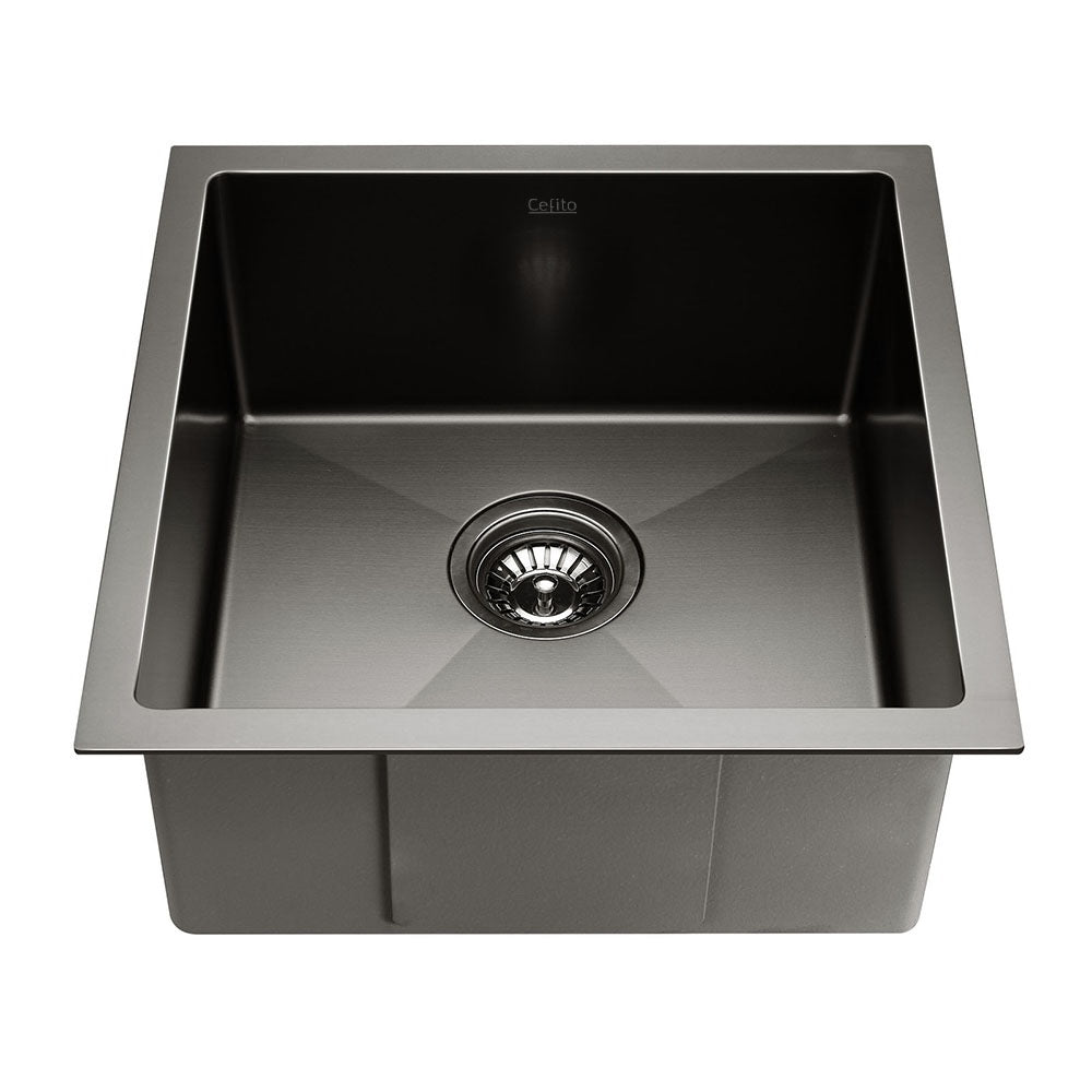 44cm x 44cm Stainless Steel Kitchen Sink Under/Top/Flush Mount Black