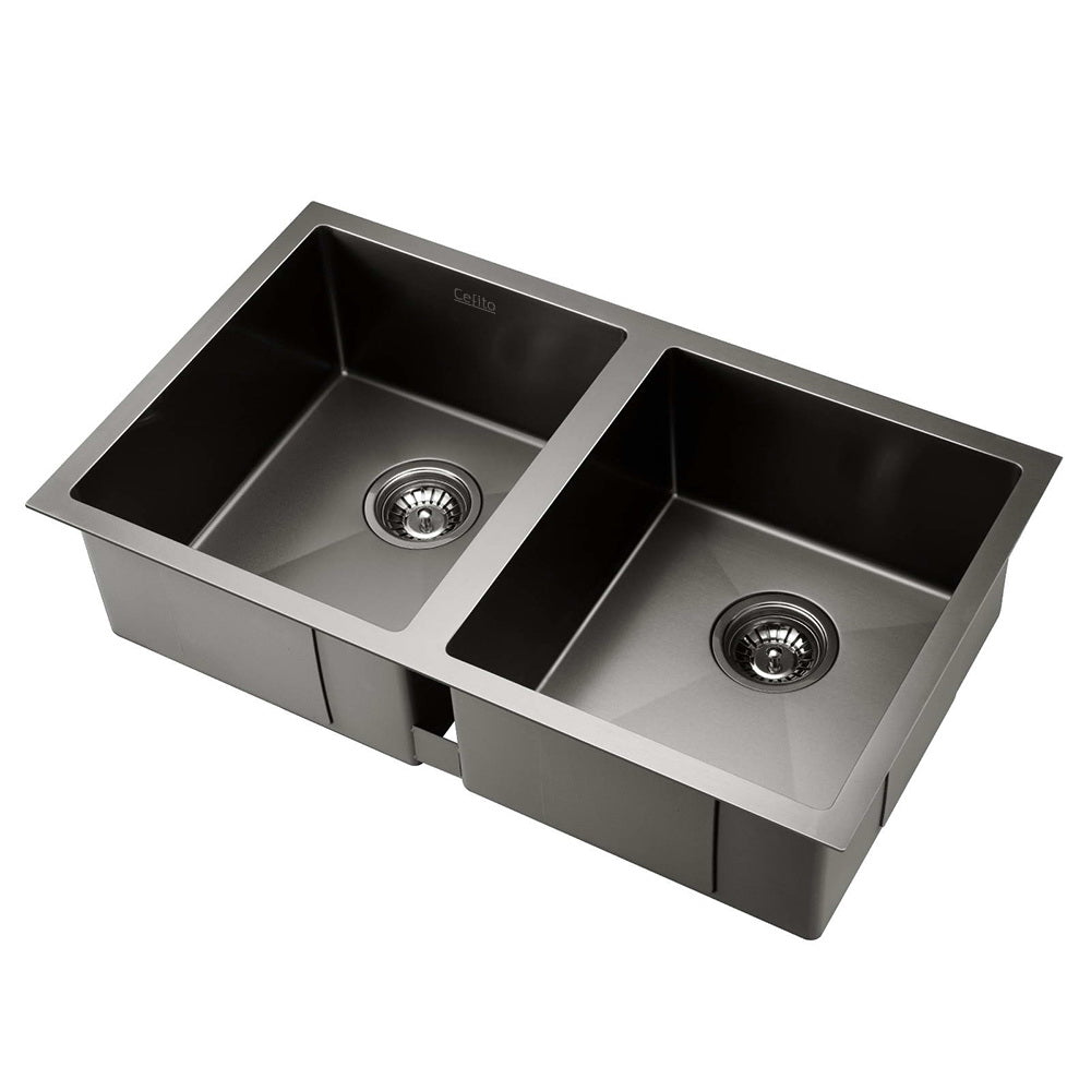 77cm x 45cm Stainless Steel Kitchen Sink Under/Top/Flush Mount Black