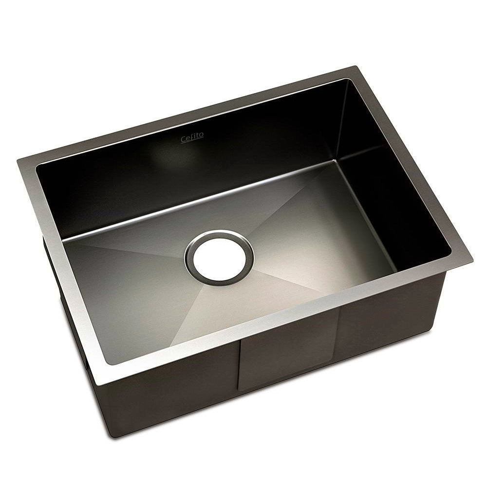 60cm x 45cm Stainless Steel Kitchen Sink Under/Top/Flush Mount Black