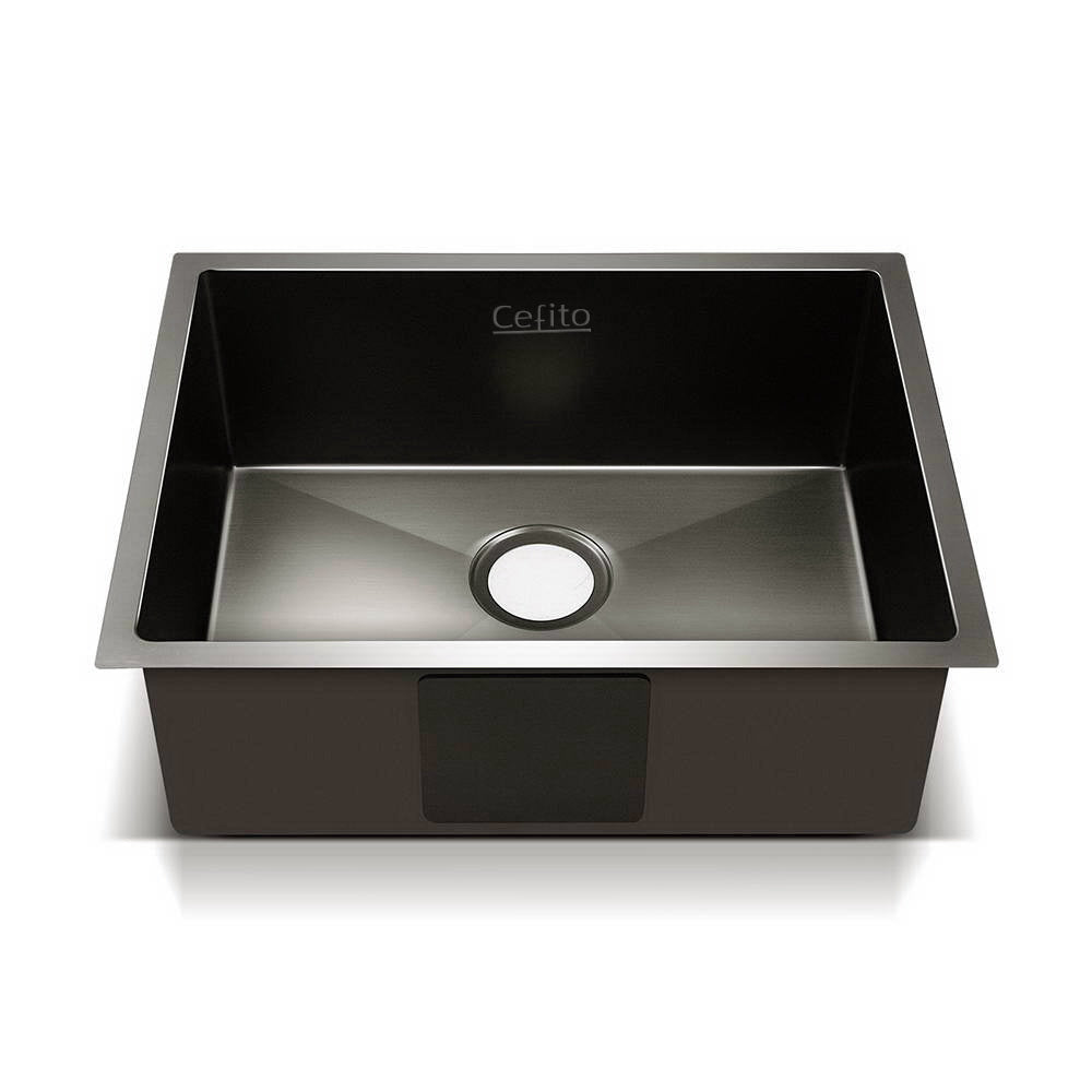 60cm x 45cm Stainless Steel Kitchen Sink Under/Top/Flush Mount Black