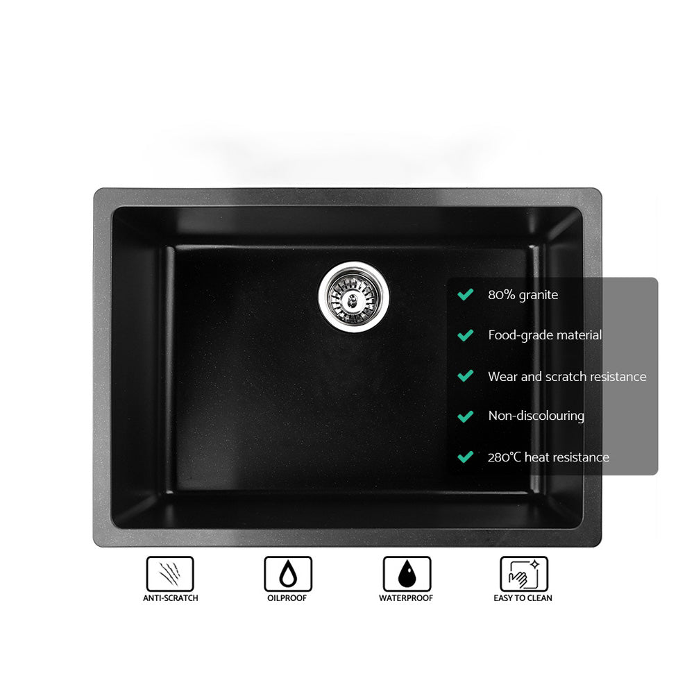 Stone Kitchen Sink 610X470MM Granite Under/Topmount Basin Bowl Laundry Black