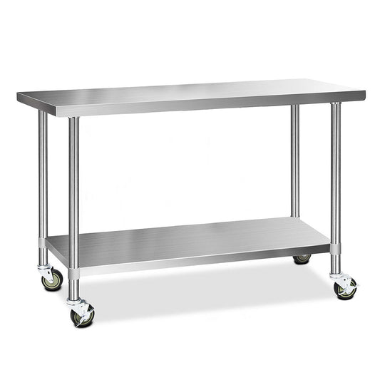 430 Stainless Steel Kitchen Benches Work Bench Food Prep Table with Wheels 1524MM x 610MM