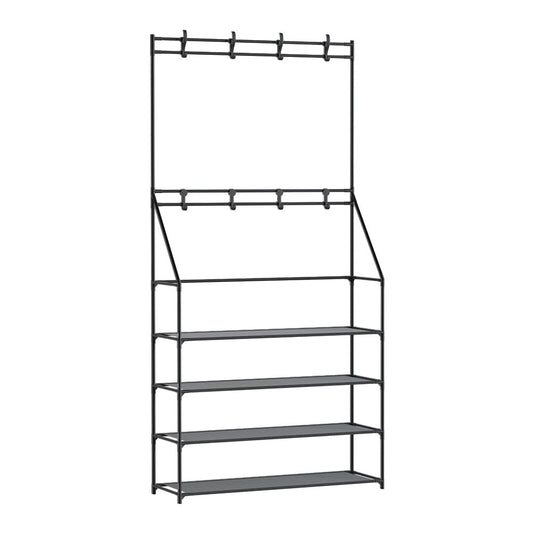 Shoe Rack Coat Hat Stand Hallway Shoes Storage Tree Metal Shelves Black