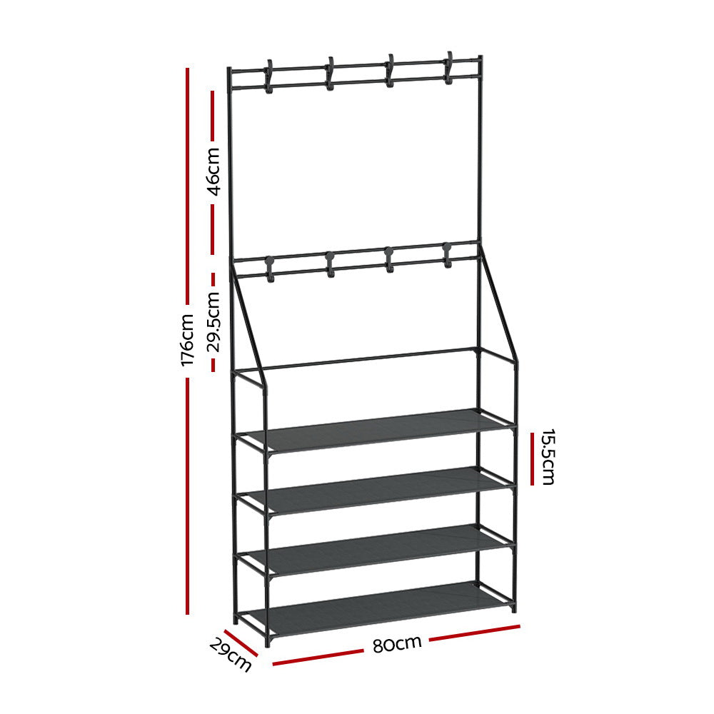 Shoe Rack Coat Hat Stand Hallway Shoes Storage Tree Metal Shelves Black