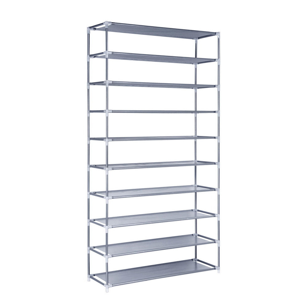 Metal Fram Stackable 10 Tier Shoe Rack - Silver