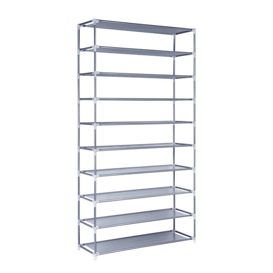 Metal Fram Stackable 10 Tier Shoe Rack - Silver