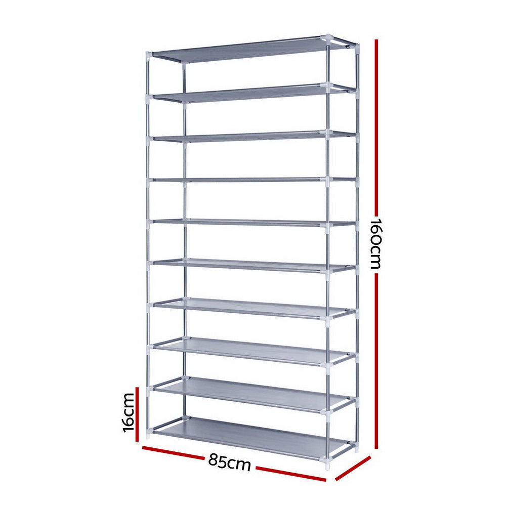 Metal Fram Stackable 10 Tier Shoe Rack - Silver