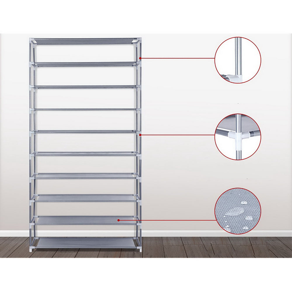 Metal Fram Stackable 10 Tier Shoe Rack - Silver