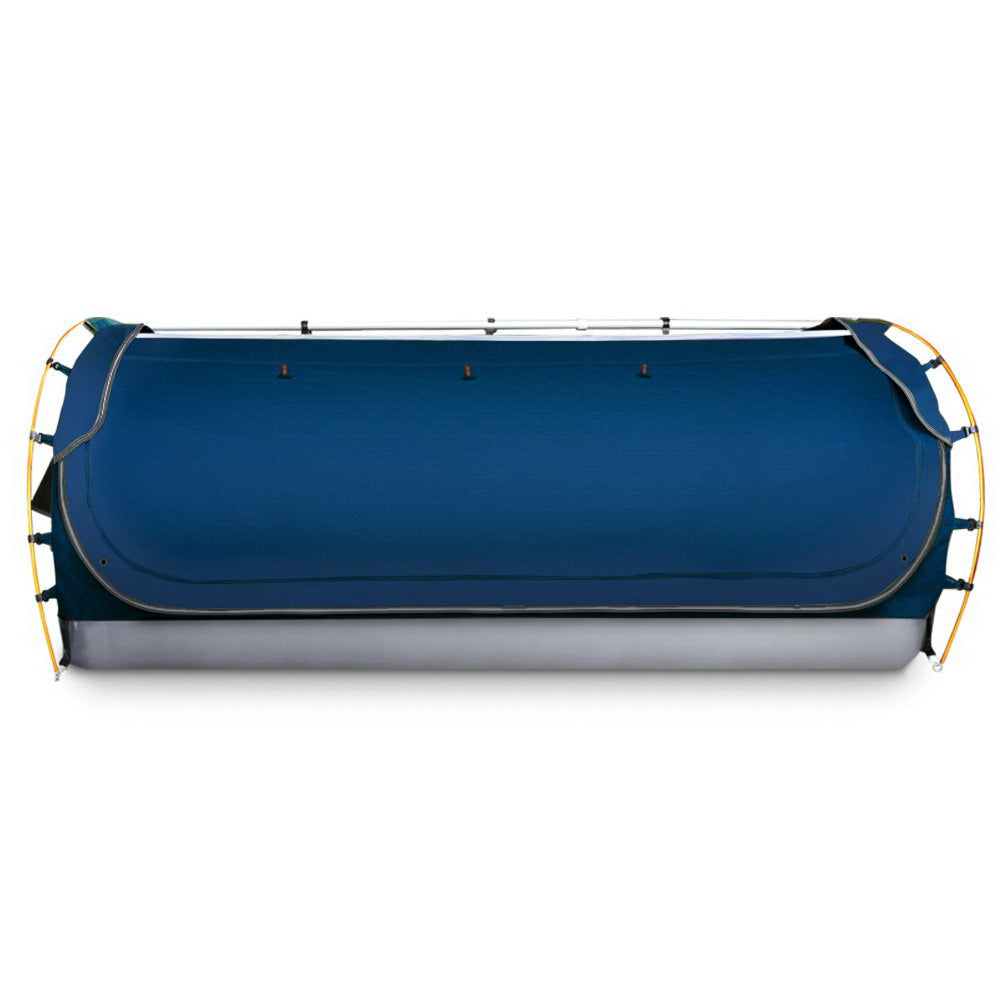 Double Camping Swags Canvas Free Standing Dome Tent with Mattress - Dark Blue