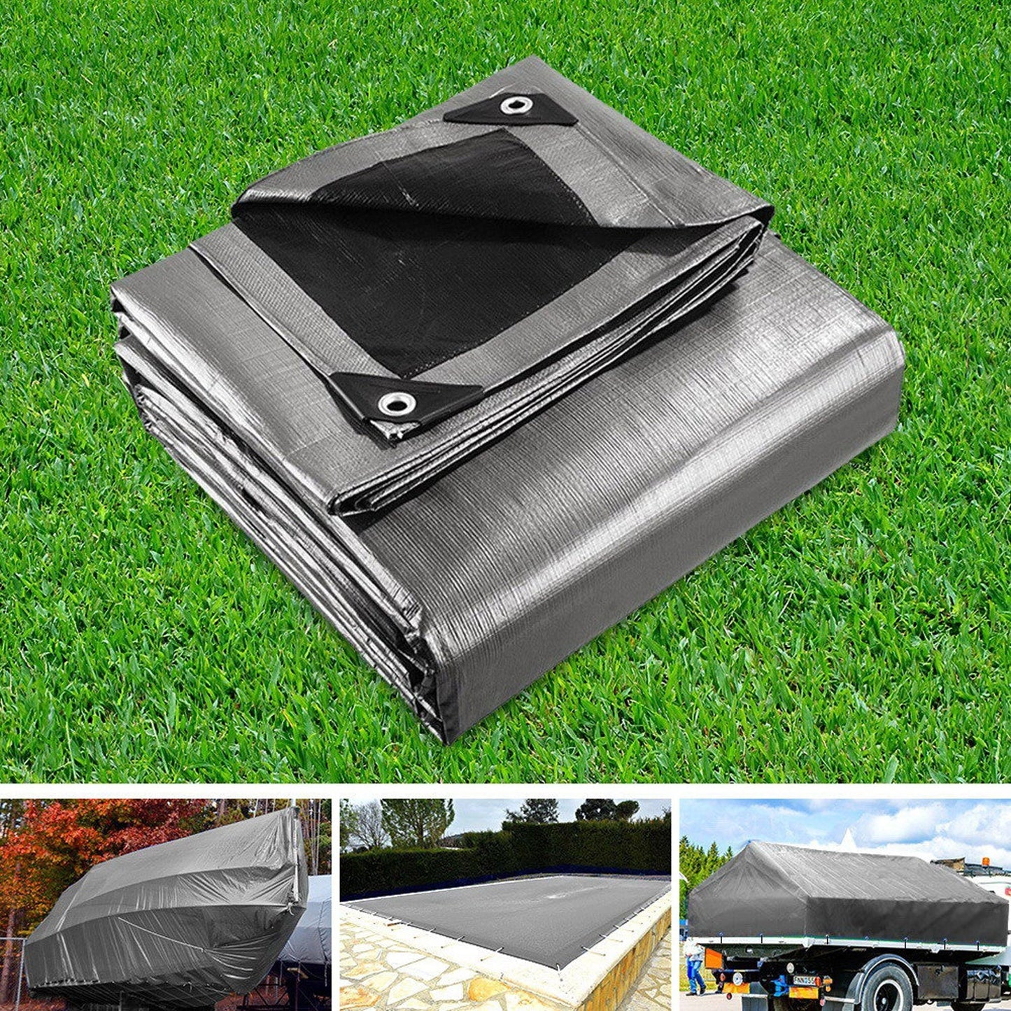 9x12m Tarp Camping Tarps Poly Tarpaulin Cover 180gsm - Silver
