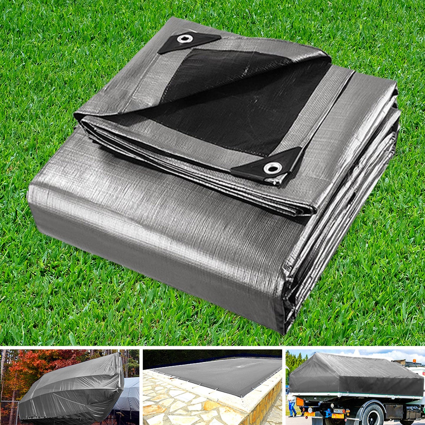 9x12m Tarp Camping Tarps Poly Tarpaulin Cover 180gsm - Silver