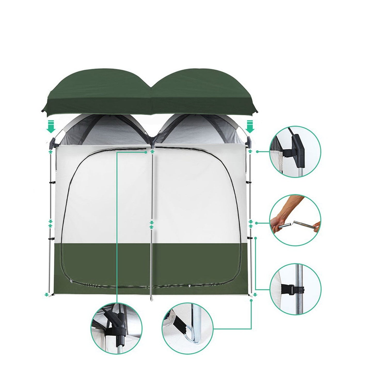 Portable Double Toilet Tent - Green