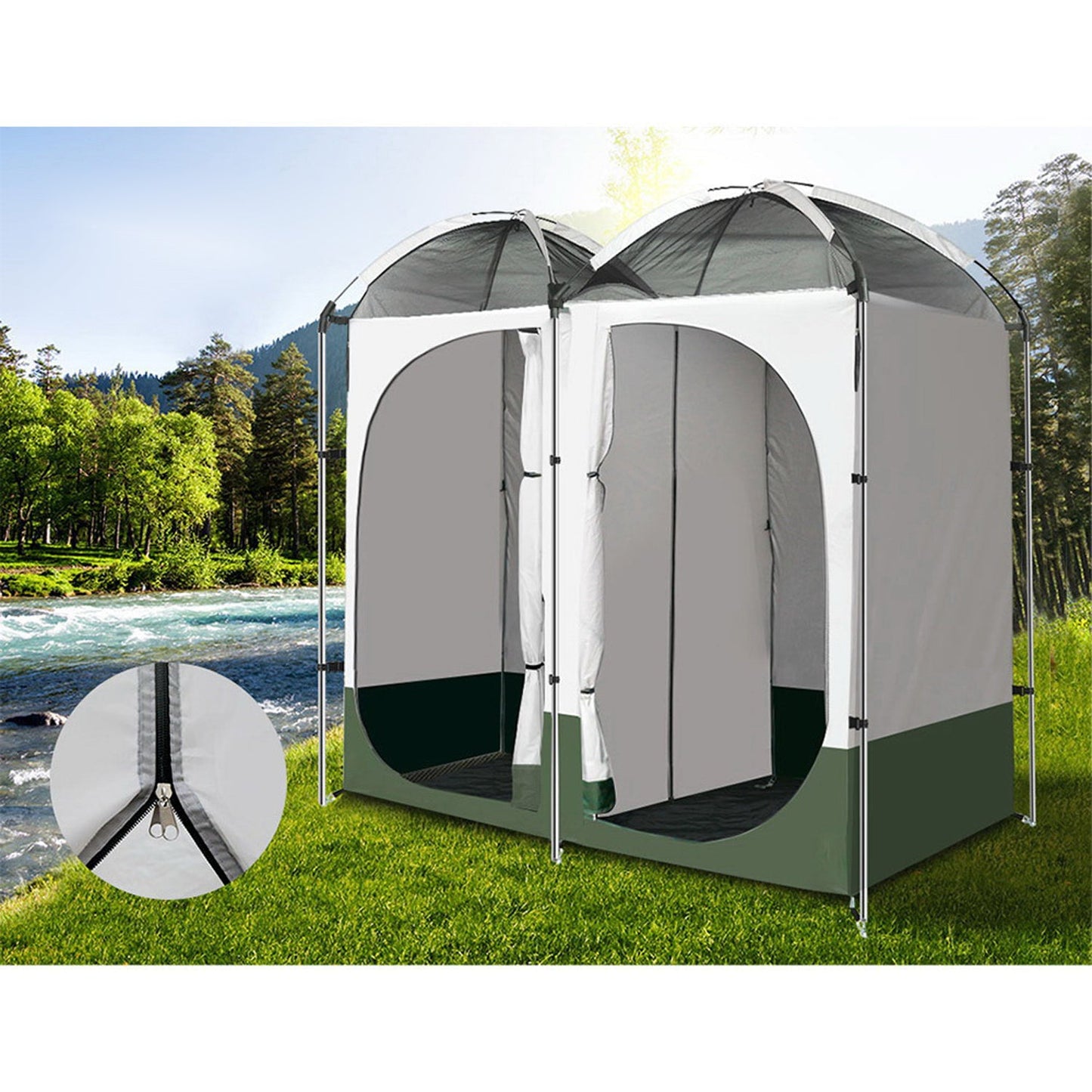 Portable Double Toilet Tent - Green