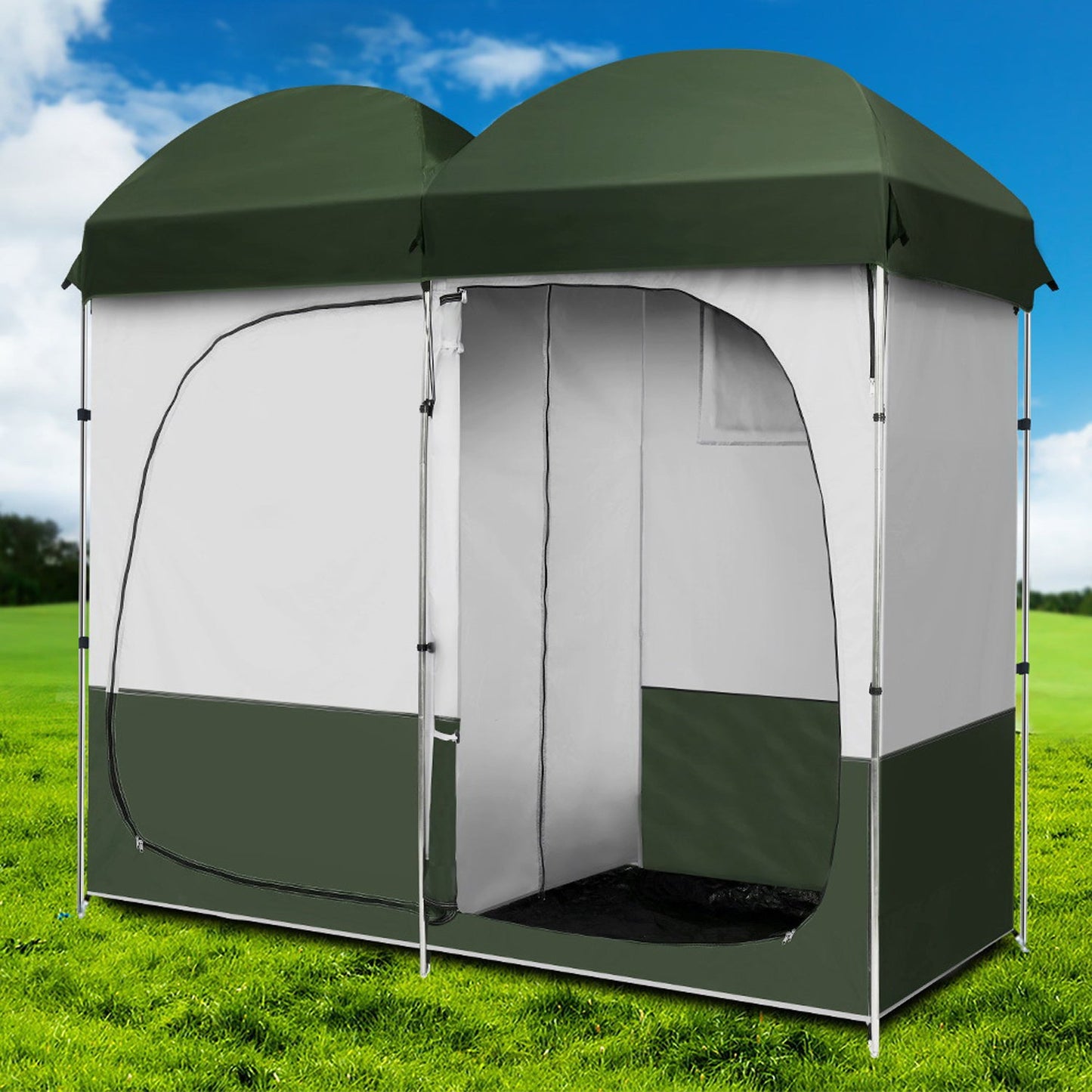 Portable Double Toilet Tent - Green