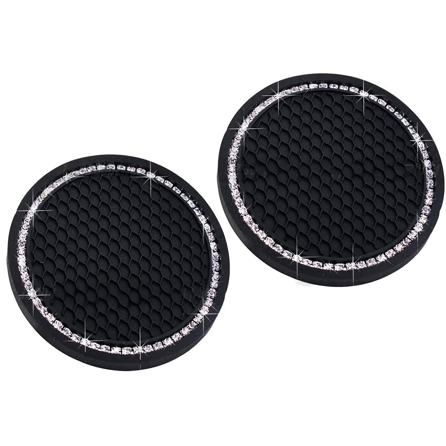 2pcs Anti-Slip Black Car Coasters Bling Cup Holder Inserts