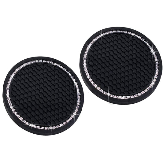2pcs Anti-Slip Black Car Coasters Bling Cup Holder Inserts