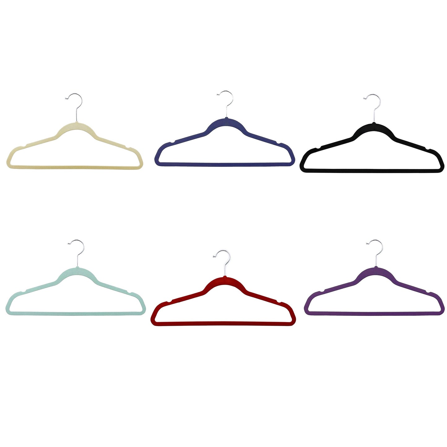 Set of 50 Coloured Non-Slip Velvet Coat Hangers for Space Saving