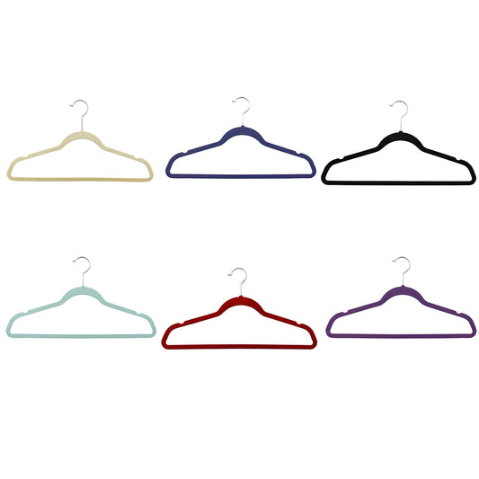 Set of 50 Coloured Non-Slip Velvet Coat Hangers for Space Saving