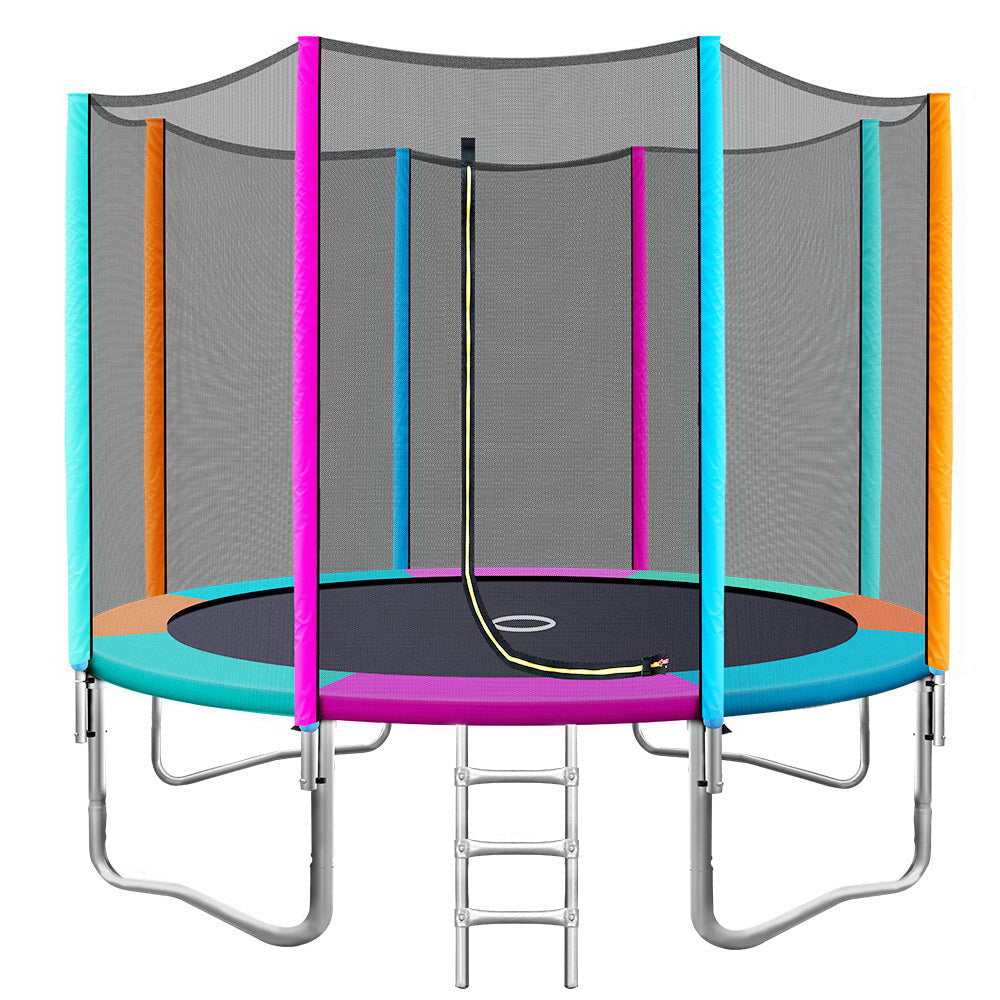 Kids Outdoor Round Trampoline with Enclosure Safety Net Pad 10FT - Multi Coloured