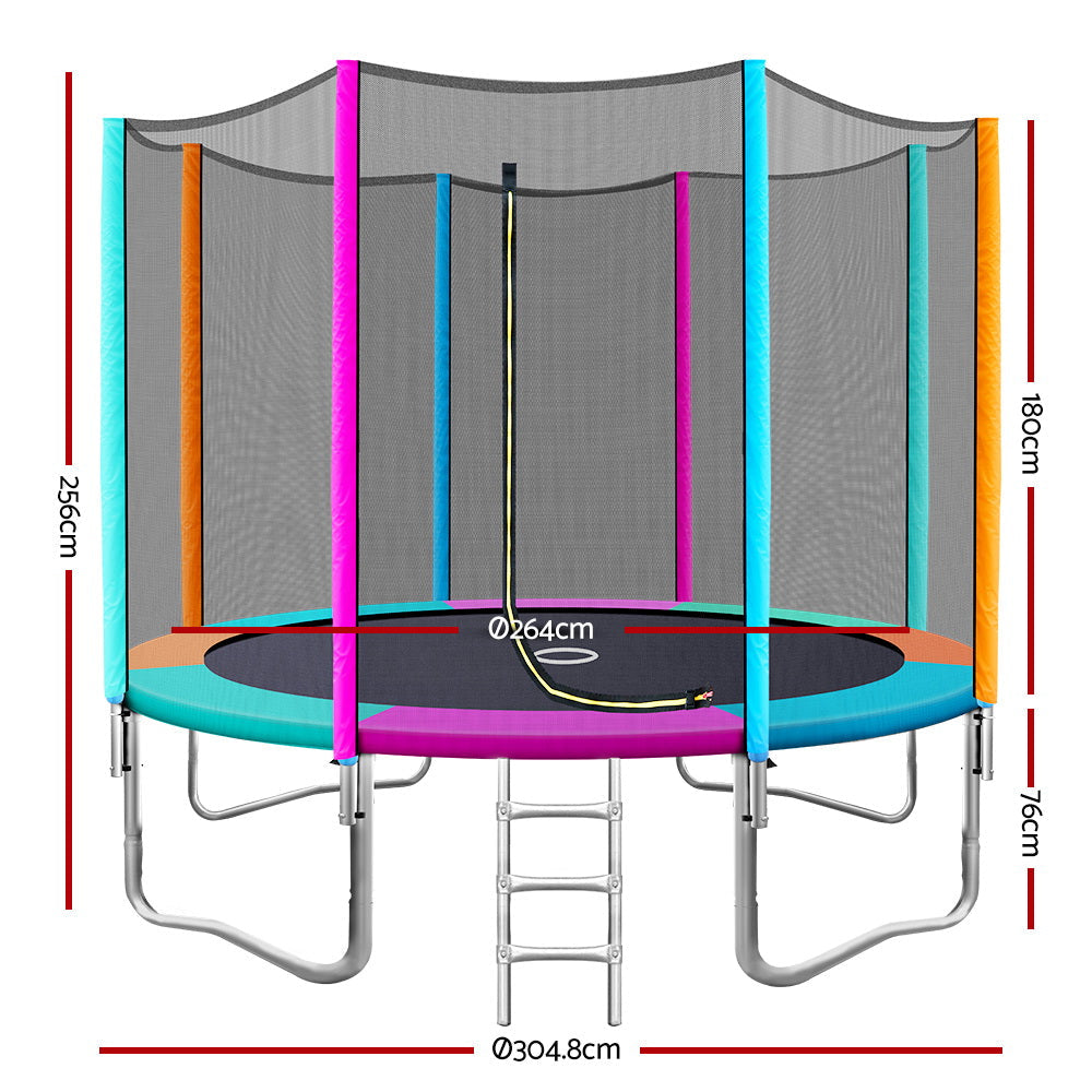 Kids Outdoor Round Trampoline with Enclosure Safety Net Pad 10FT - Multi Coloured