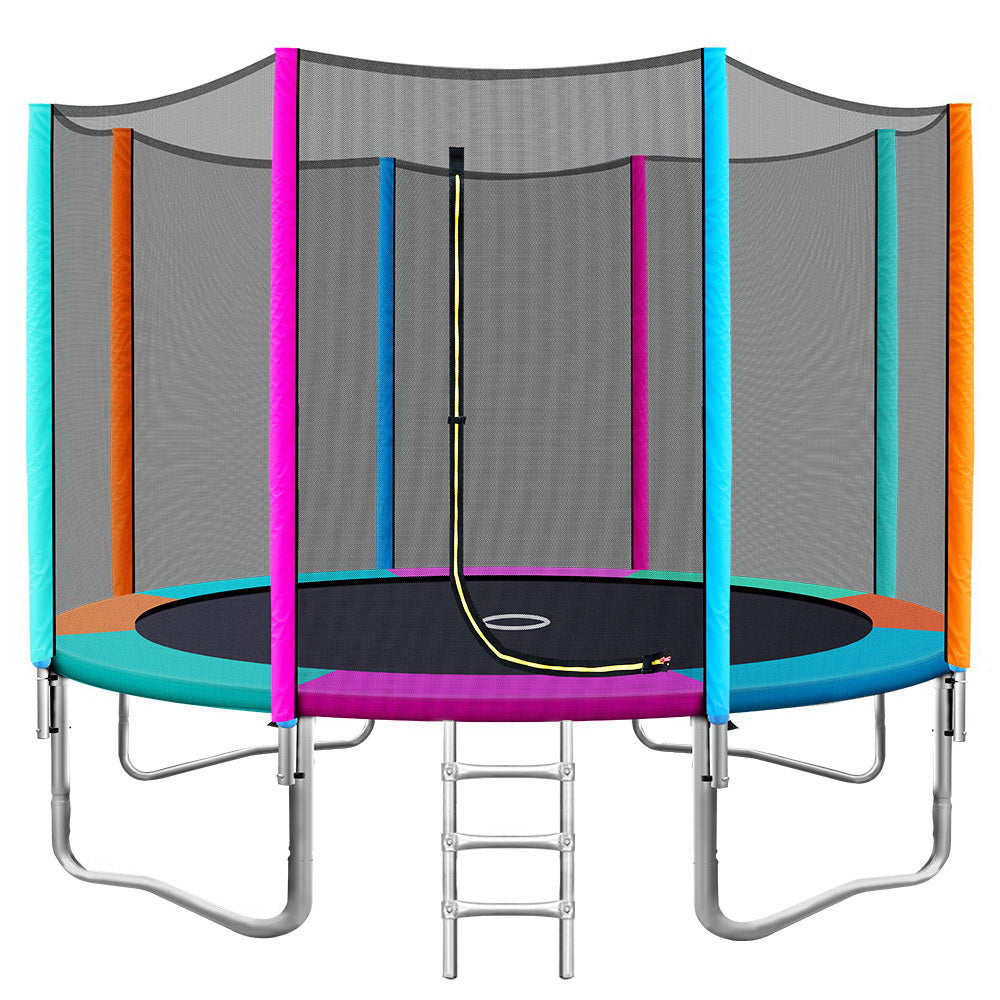 Kids Outdoor Round Trampoline with Enclosure Safety Net Pad 12FT - Multi Coloured