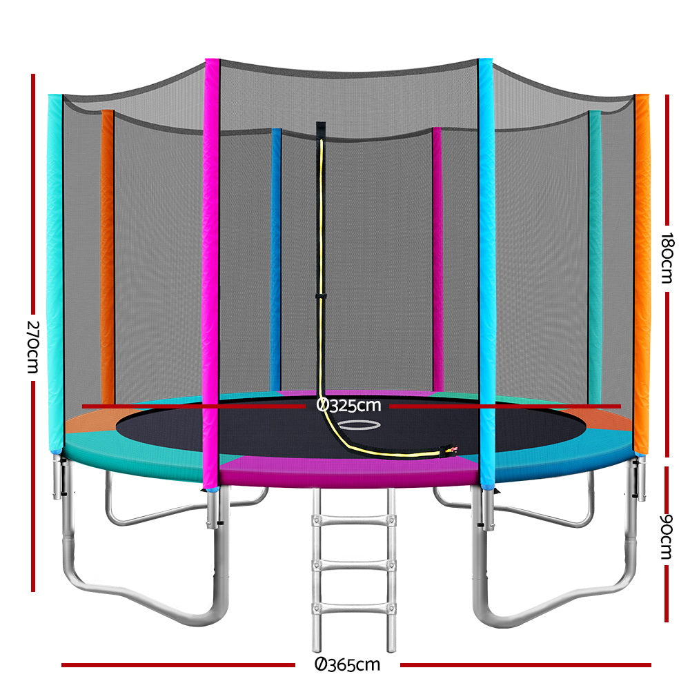 Kids Outdoor Round Trampoline with Enclosure Safety Net Pad 12FT - Multi Coloured