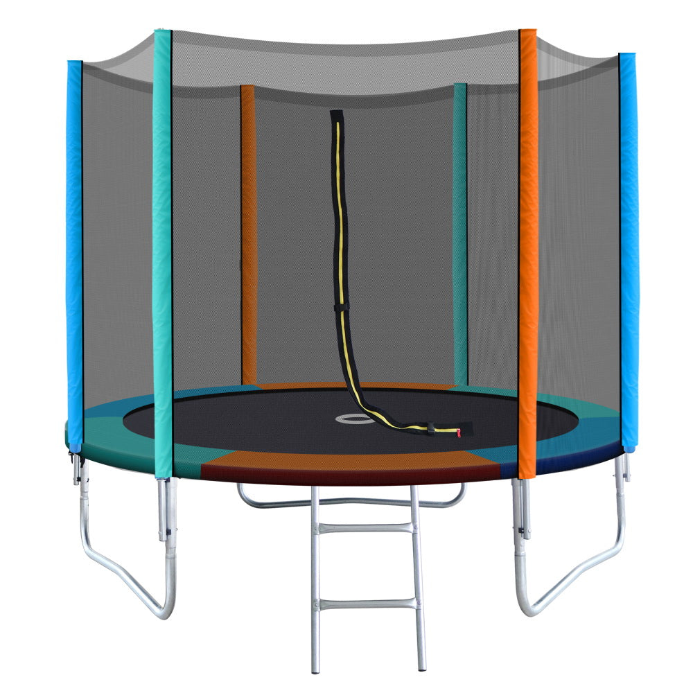 Kids Outdoor Round Trampoline with Enclosure Safety Net Pad 8FT - Green Pink
