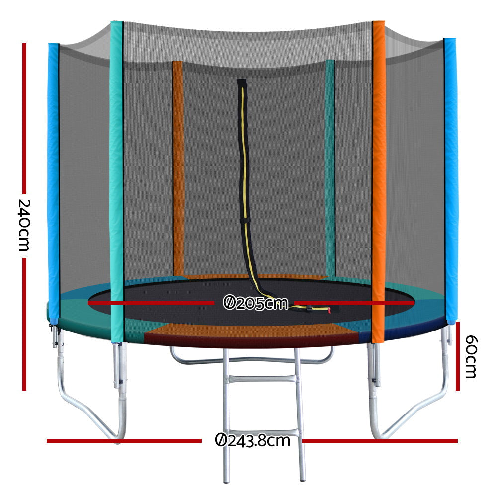 Kids Outdoor Round Trampoline with Enclosure Safety Net Pad 8FT - Green Pink