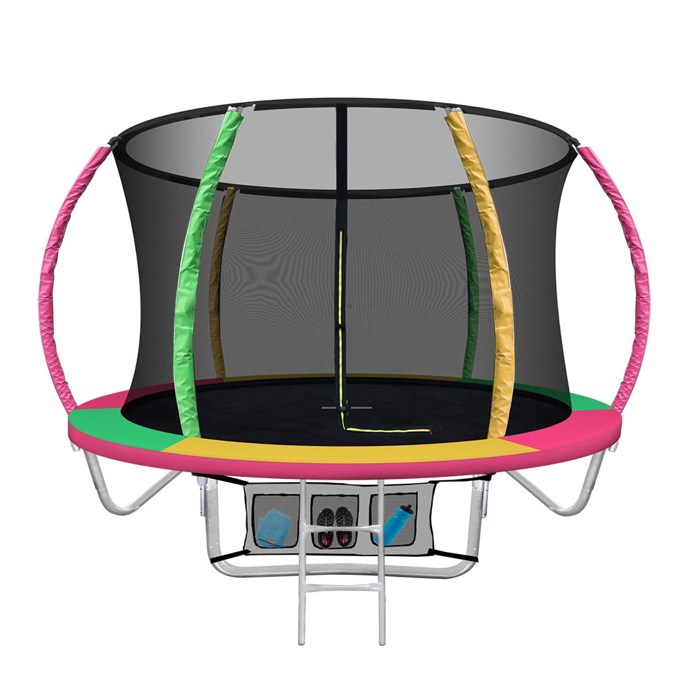 Kids Outdoor Round Trampoline with Enclosure Safety Net Pad 8FT - Blue Orange