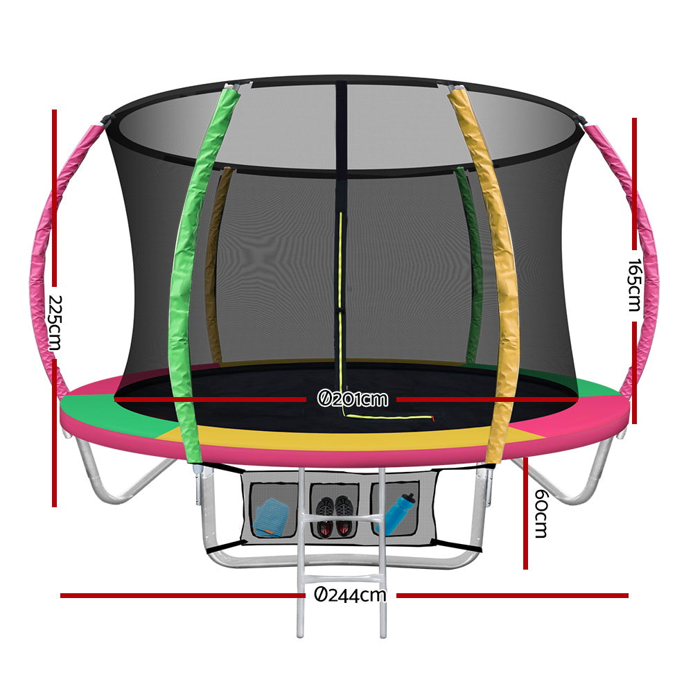 Kids Outdoor Round Trampoline with Enclosure Safety Net Pad 8FT - Blue Orange