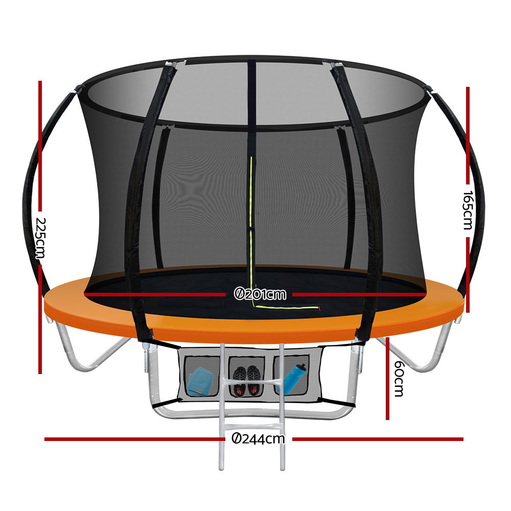 Kids Outdoor Round Trampoline with Enclosure Safety Net Pad 8FT - Orange
