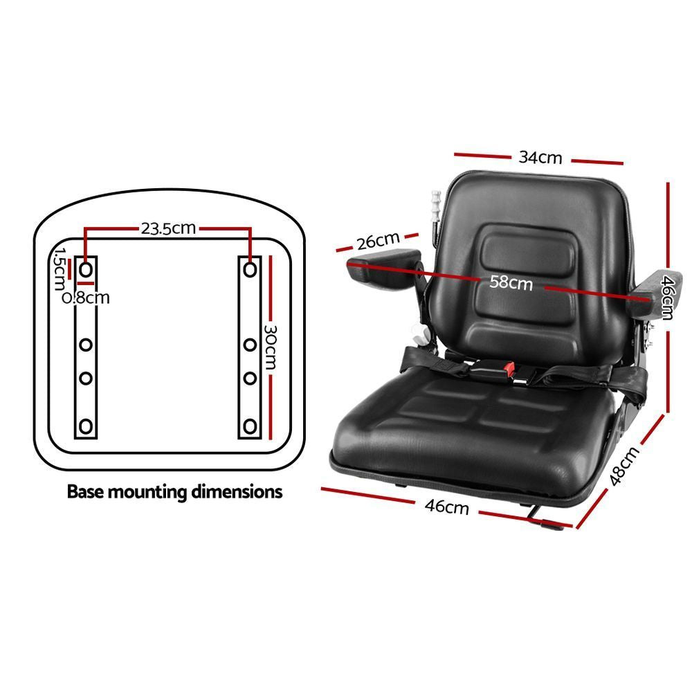 Universal Tractor Seat Forklift Suspension Backrest Truck Chair - Black
