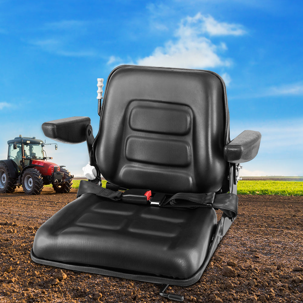 Universal Tractor Seat Forklift Suspension Backrest Truck Chair - Black