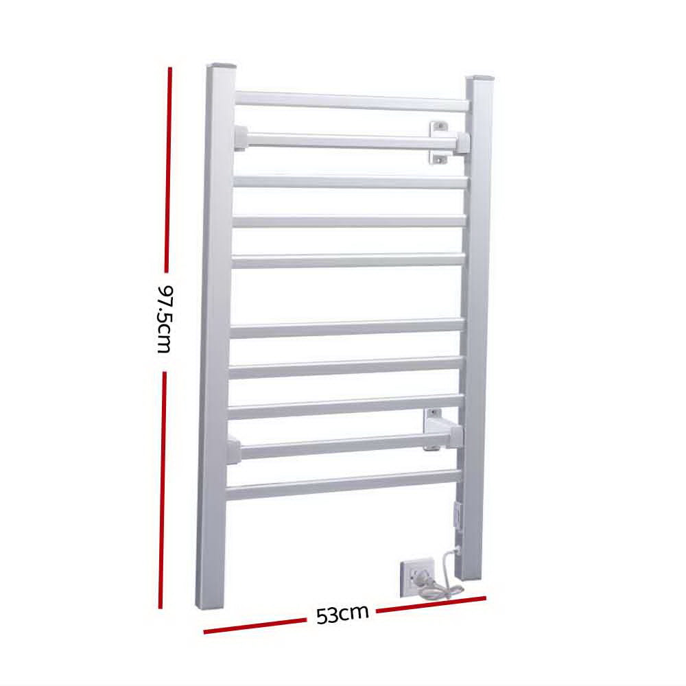 Electric Heated Towel Rail Rails Warmer Rack Aluminium 10 Bars
