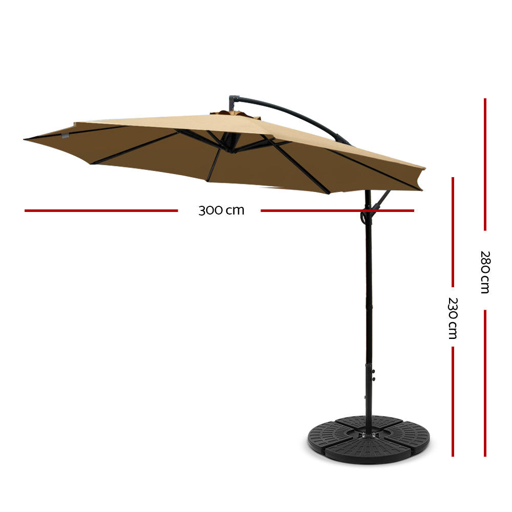 Garden Outdoor Sun Umbrella with Base UV Cantilever 3M - Beige