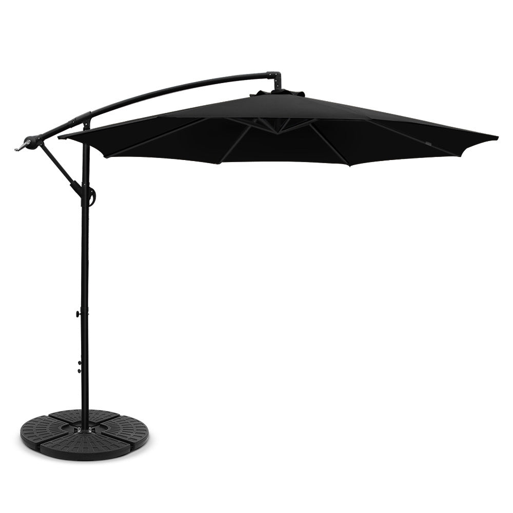 Garden Outdoor Sun Umbrella with Base UV Cantilever 3M - Black