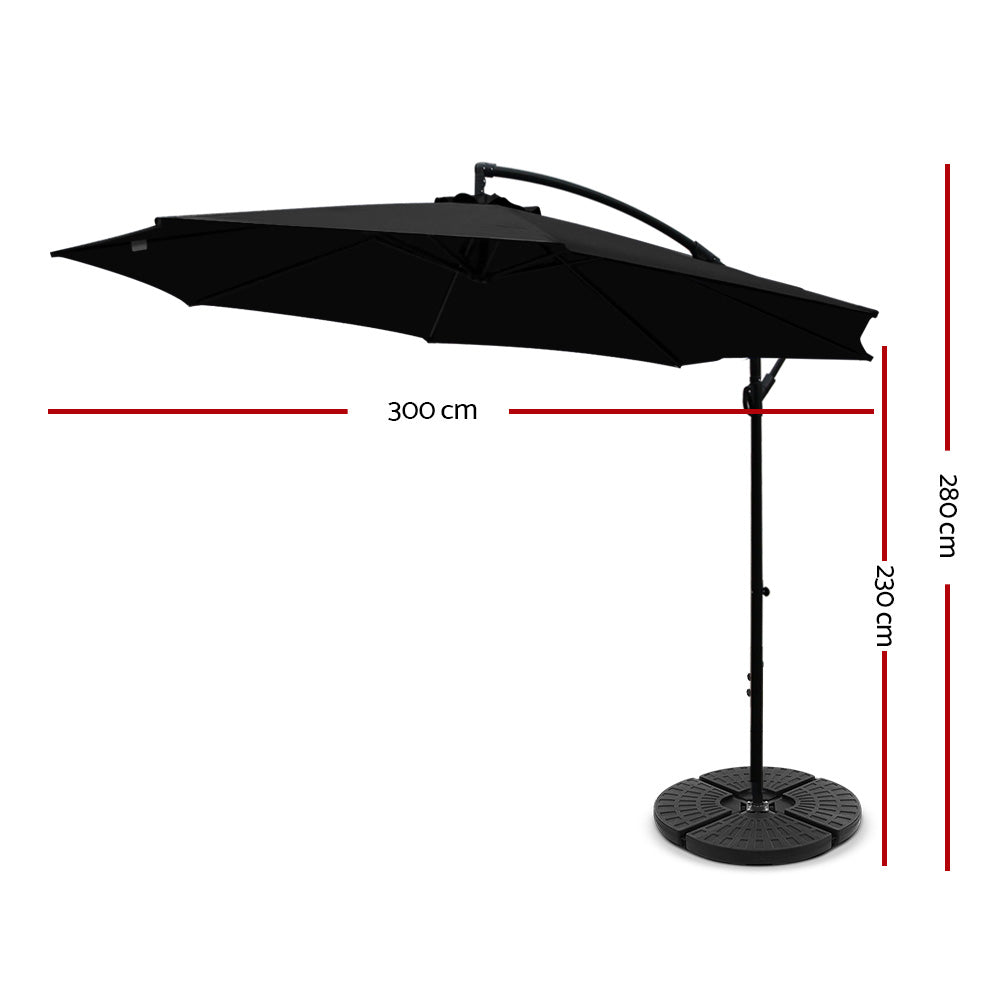 Garden Outdoor Sun Umbrella with Base UV Cantilever 3M - Black