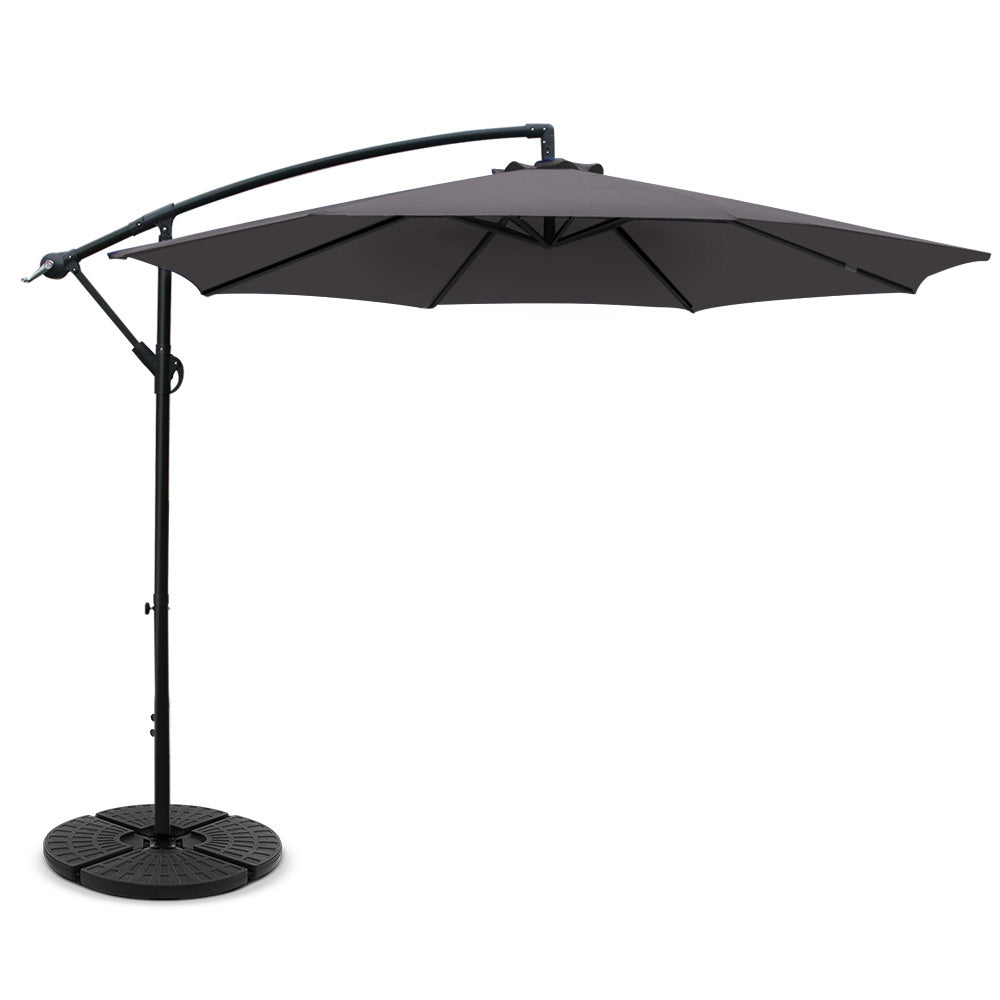 Garden Outdoor Sun Umbrella with Base UV Cantilever 3M - Charcoal