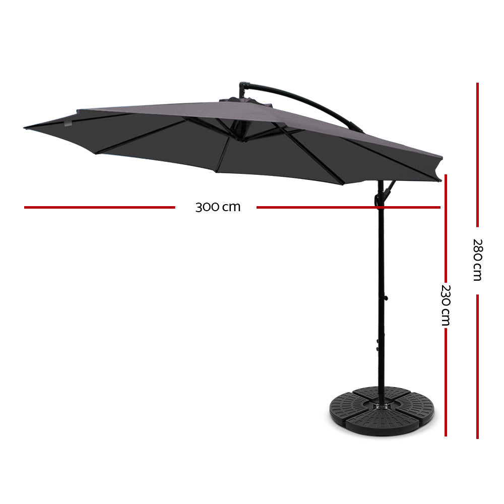 Garden Outdoor Sun Umbrella with Base UV Cantilever 3M - Charcoal