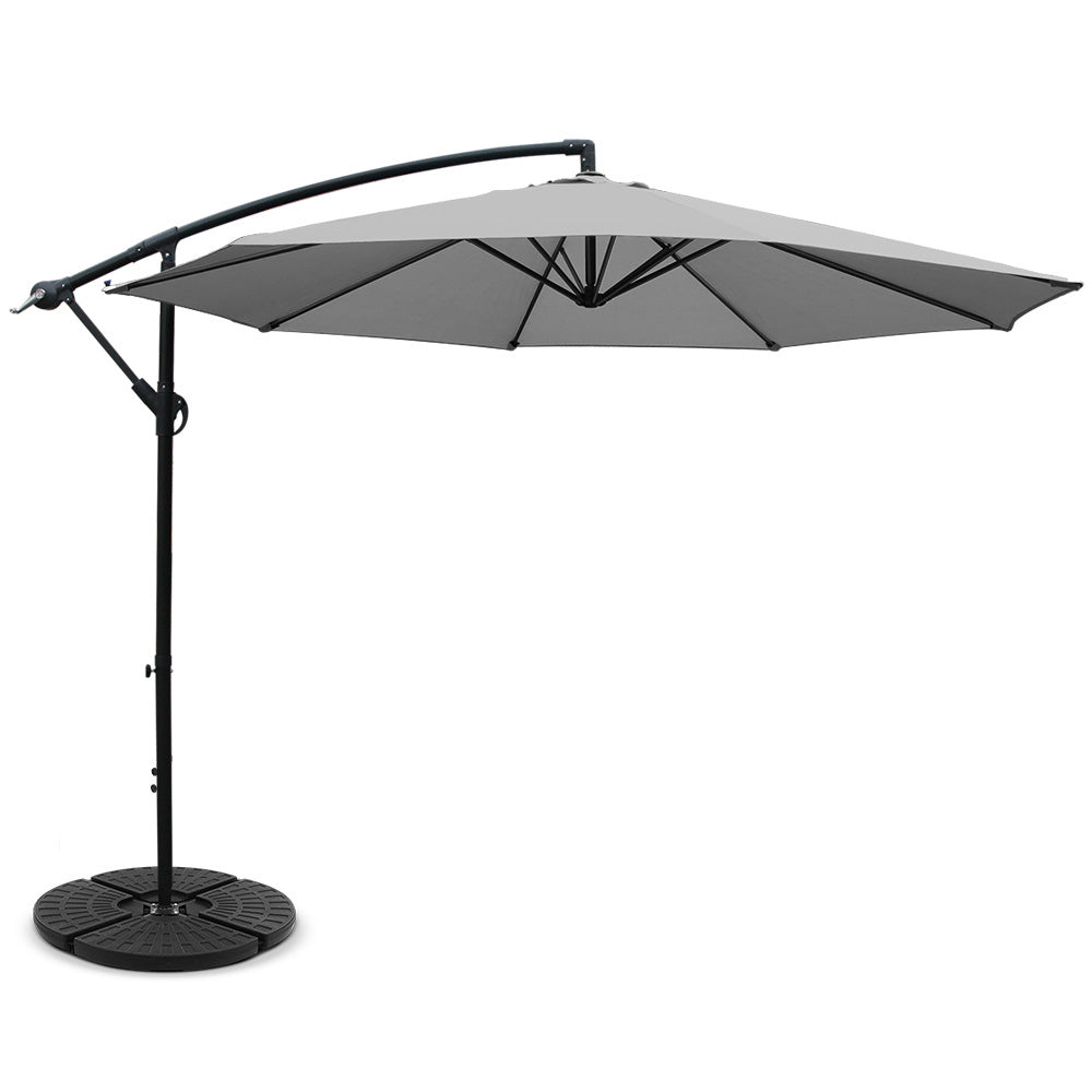 Garden Outdoor Sun Umbrella with Base UV Cantilever 3M - Grey
