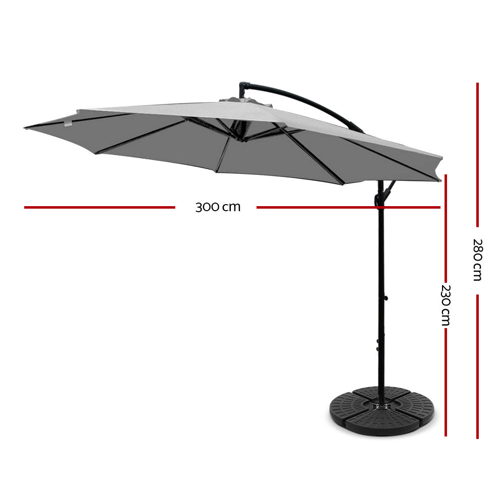 Garden Outdoor Sun Umbrella with Base UV Cantilever 3M - Grey