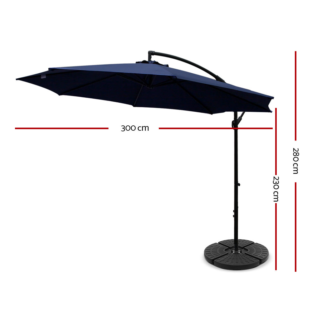 Garden Outdoor Sun Umbrella with Base UV Cantilever 3M - Navy