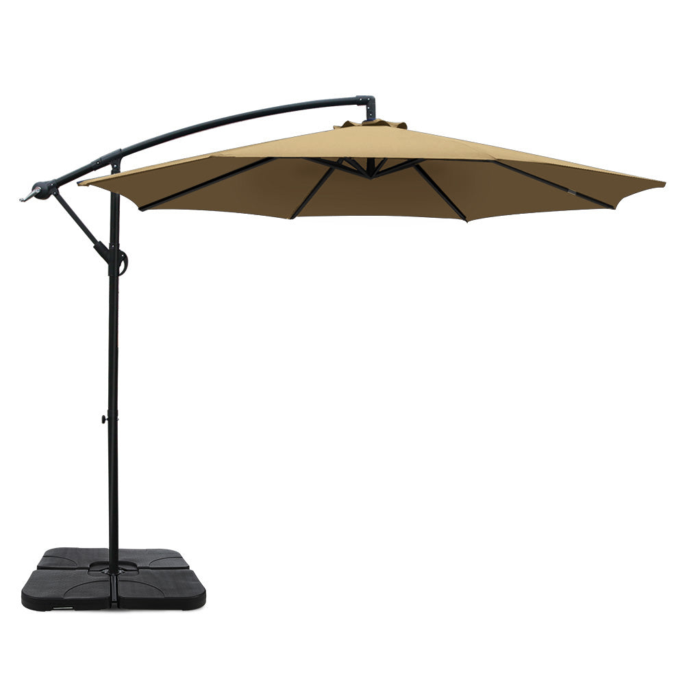 Garden Beach Sun Umbrella with Base UV Cantilever 3M - Beige