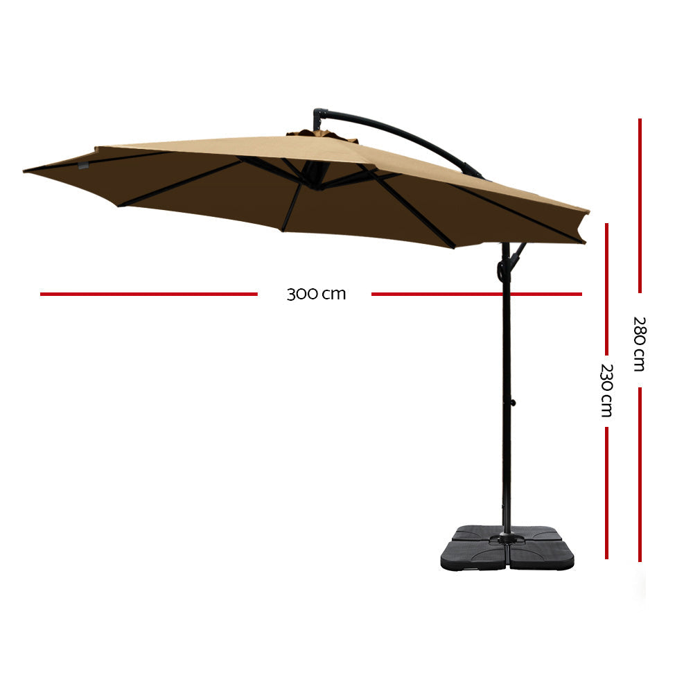 Garden Beach Sun Umbrella with Base UV Cantilever 3M - Beige