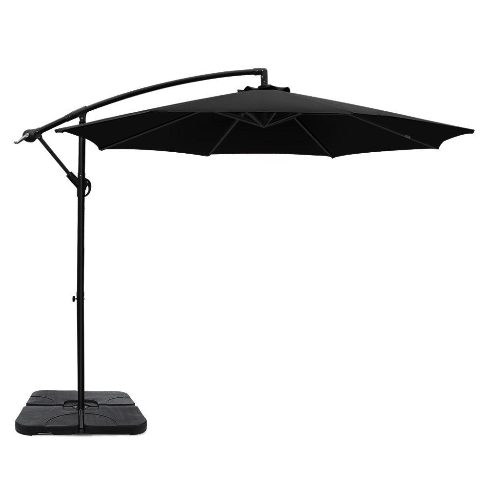 Garden Beach Sun Umbrella with Base UV Cantilever 3M - Black
